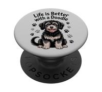 Life Is Better With a Doodle, Black and Tan Bernedoodle PopSockets Adhesive PopGrip