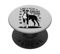 Life Is Better With a Great Dane, Large Black and White Dog PopSockets Adhesive PopGrip