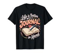 Life is Better with a Journal in Hand Journaling Writing Value Graphic T-Shirt, Men, Black, M