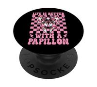 Life Is Better With A Papillon Dog Girl Coquette Bow Pink PopSockets Adhesive PopGrip