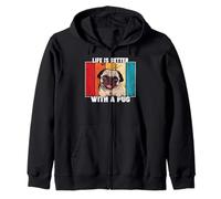 Life Is Better With a Pug Retro Vintage Dog Lover Zip Hoodie