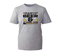Life is Better with Beer & Pool Cue T-Shirt, Funny Drinking Beer Lover Billiard Player Unisex Kids Adults Top (HeatherGrey, 2XL)