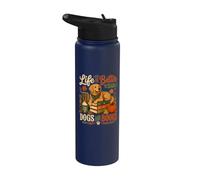 Life is Better with Books and Dogs Reader Autumn Fall Stainless Steel Insulated Water Bottle