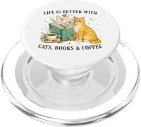 Life is Better With Cats Books And Coffee Cat Lover Reading PopSockets PopGrip for MagSafe