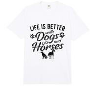 Life is Better with Dogs and Horses Equestrian Farm Riding Comfort Colors Adult Heavyweight T-Shirt