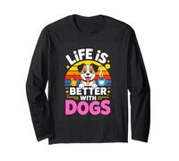 Life is Better with Dogs Retro Dog Lover Sunset Long Sleeve T-Shirt