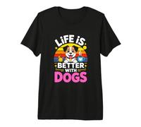 Life is Better with Dogs Retro Dog Lover Sunset Premium T-Shirt