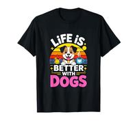 Life is Better with Dogs Retro Dog Lover Sunset T-Shirt