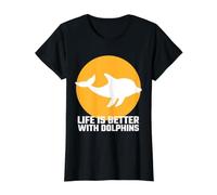 Life is Better with Dolphins Dolphin Lover Value Graphic T-Shirt, Women, Black, XS
