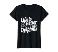 Life is Better with Dolphins Value Graphic T-Shirt, Women, Black, L