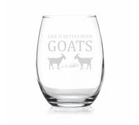 Life Is Better With Goats Stemless Wine Glass - Goat Lovers Wine Glass - Cute Funny Farm Animal Themed Decor And Gifts - Gift For Farmer