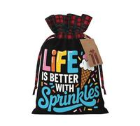 Life is Better with Ice Cream Sprinkles Christmas Drawstring Bags Xmas Wrapping Storage Bag with Tags Medium