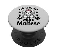 Life Is Better With Maltese, Small White Dog PopSockets Adhesive PopGrip