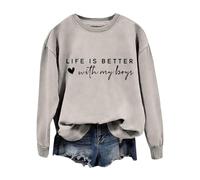 Life is Better with My Boys Sweatshirt Women Funny Mom Letter Sweatshirt Casual Pullover Tops Fluffy Women, gray, S