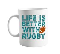 Life is Better with Rugby - 11oz Ceramic Coffee Mug, Ideal for Rugby Fans, Perfect for Morning Coffee, Tea, Hot Chocolate, or Any Beverage - Great Gift for Rugby Enthusiasts, Coaches, and Players
