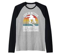 Life is Better with Skateboarding Funny Skateboarder Raglan Baseball Tee