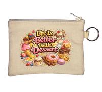 Life is Better with Sweet Treats Key Chain Coin Purse Beige