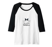 Life is Better with Whiskers - Cat Lover's Whimsical Raglan Baseball Tee, Women, Black/White, L