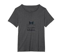 Life is Better with Whiskers - Cat Lover's Whimsical T-Shirt, Women's Plus, Dark Heather Grey, 4X