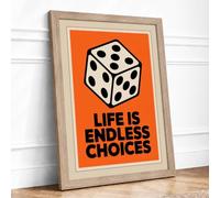 Life Is Endless Choices Typography Framed Wall Art Print A1 (84.1×59.4cm) Oak, Wall Decor for Living Room, Bedroom, Office & Home, Ready to Hang, Art Gift