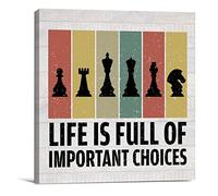 Life is Full of Important Choices Chess Canvas Prints Wall Art Decor Desk Sign Chess Poster Painting Framed Artwork 8 x 8 Inch Home Office Shelf Wall Decoration Gift for Chess Lover
