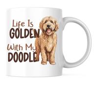 Life Is Golden With My Doodle Coffee Mug - Golden Doodle Pet Parent - Dog Mom Dog Dad Coffee Cup - 11 Ounce Coffee Mug - White Interior and Handle - Premium Quality Ceramic - BMCM00397