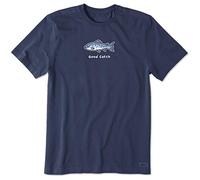 Life Is Good Men Good Catch Fish Cotton Tee, Short Sleeve Crewneck Graphic T-Shirt, Darkest Blue, Small