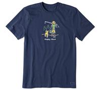 Life is Good Men's Crusher T, Short Sleeve Cotton Crew Neck Graphic Tee Shirt, Happy Hour Fish, Darkest Blue, Medium
