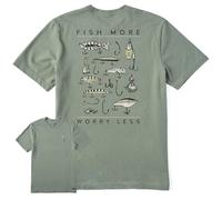 Life Is Good Men's M Crusher Tee Fish More Worry Les Mosgrn T-Shirt, Moss Green, Large