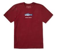 Life Is Good Men's Standard Crusher Tee, Short Sleeve Cotton Graphic T-Shirts, Good Catch Fish, Adirondack Red