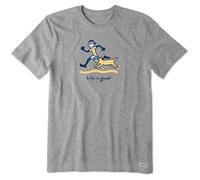 Life Is Good Mens Vintage Crusher Jake & Rocket Dog Graphic T-Shirt, Beach Run Heather Gray, Medium