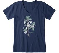 Life is Good Women's Antique Plum Blossom Painting Short Sleeve Crusher Vee (Large, Darkest Blue)