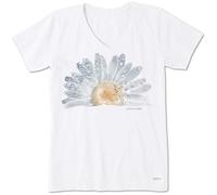 Life Is Good Women's Crusher Graphic V-neck T-shirt Watercolor Daisy T Shirt, Cloud White, S UK