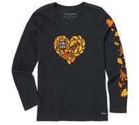 Life is Good Women's Crusher T-Shirt, Long-Sleeved Cotton Graphic T-Shirts, Fall Leafy Heart Crusher T-Shirt, Autumn Leaf Heart (Pack of 1), Pale Black, XXL
