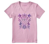 Life Is Good Women's Crusher T, Short Sleeve Cotton Graphic Tee Shirt, Folk Art Garden Tie Dye, Violet Purple, 3XL