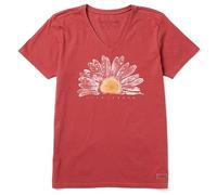 Life Is Good Women's Crusher T, Short Sleeve Cotton Graphic Tee Shirt, Watercolor Daisy Birds, Faded Red, M