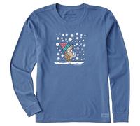 Life is Good Women's Crusher Tee, Long Sleeve Cotton Graphic T-Shirts, Cozy Hedgehog, Vintage Blue, M