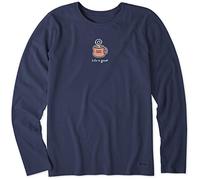Life is Good Women's Crusher Tee, Long Sleeve Cotton Graphic T-Shirts, Love Mug, Darkest Blue, L