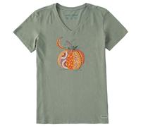 Life is Good Women's Crusher Tee, Short Sleeve Cotton Graphic T-Shirts, Doodle Pumpkin, Moss Green, L