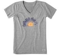 Life Is Good Women's Crusher Tee, Short Sleeve Cotton Graphic T-Shirts, Watercolor Daisy Birds, Heather Gray, S
