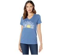 Life Is Good Women's Crusher Tee, Short Sleeve Cotton Graphic T-Shirts, Watercolor Daisy Birds, Vintage Blue, L