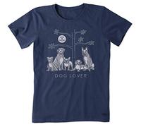 Life Is Good Women's Dog Lover Tree Cotton Crewneck Tee Short Sleeve Graphic T-Shirt, Darkest Blue, L