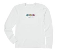 Life Is Good. Women's Long Sleeve Crusher Tee Three Daisies, Cloud White, Cloud White, XXL