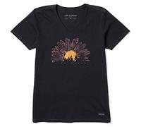 Life Is Good Women's Standard Crusher Graphic V-Neck T-Shirt Watercolor Daisy Trees, Jet Black, Large