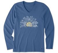 Life is Good Women's Standard Crusher T, Long Sleeve Cotton Graphic Tee Shirt, Watercolor Daisy, Vintage Blue