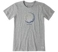 Life is Good Women's Standard Crusher T, Short Sleeve Cotton Graphic Tee Shirt, Crescent Moon Daisies, Heather Gray