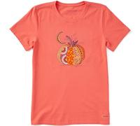 Life Is Good Women's Standard Crusher T, Short Sleeve Cotton Graphic Tee Shirt, Doodle Pumpkin, Mango Orange
