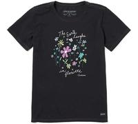 Life Is Good Women's Standard Crusher T, Short Sleeve Cotton Graphic Tee Shirt, Earth Laughs in Wildflowers, Jet Black