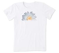 Life Is Good Women's Standard Crusher Tee, Short Sleeve Cotton Graphic T-Shirts, Watercolor Daisy Birds, Cloud White, Large, Cloud White, L