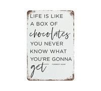 Life is Like A Box of Chocolate You Never Konw Metal Sign Wall Hanging Sign Vintage Metal Sign Rustic Farmhouse Signs for Home Bar Coffee Office Garage Decor 8x12 inch